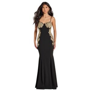 Windsor Susan Sweetheart Applique Crepe Mermaid Formal Dress M Whimsigoth Prom